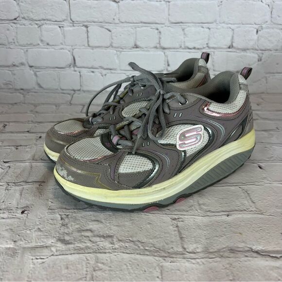 Skechers Shape Ups Women Size 8.5 Toning Walking Gray/Pink Shoes SN 11806 - Picture 1 of 10
